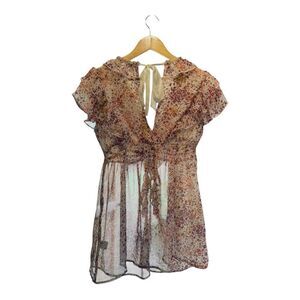 Yag Couture Floral Sheer Blouse - Red and Brown